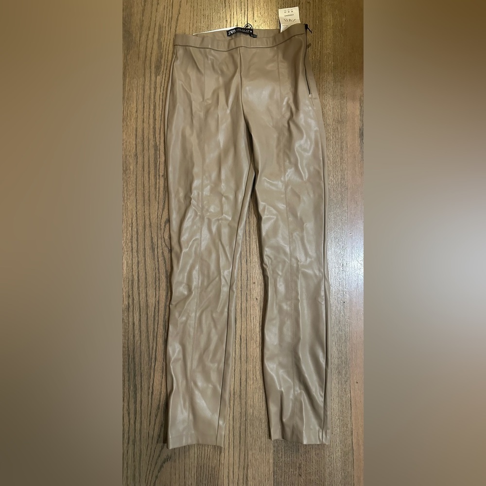 Zara Faux Leather Tan Leggings-Size Medium-NWT